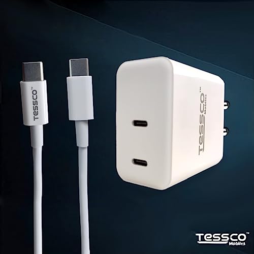 Image of 3 idea Imagine Create Print Tesssco FS-203 pro 60W Dual Port USB Ultra Fast Charger Type C for Smartphones & iOS Device PD Charger-White