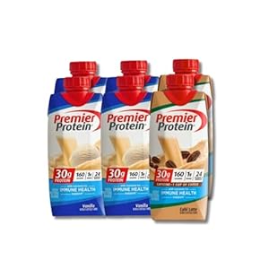 Premier Protein Shake Variety Pack of 6 High Protein 4 Vanilla + 2 Cafe Latte Ready to Drink Shake 11Fl oz | 30g Protein
