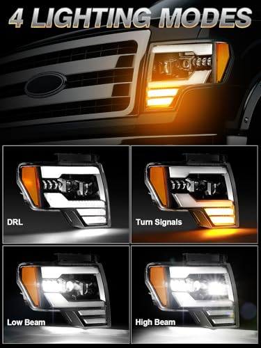 Image of AUDEXEN 1200% Bright LED Headlight Assembly for Ford F150 F-150 2009-2014 OEM style replacement - Anti-glare Turn Signal DRL Hi /Low Sealed Beam - For Factory Halogen Headlights & 3 Pin Plug Only