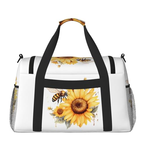 Duffle Bag Watercolor Bees Sunflower Travel Duffel Bags for Men Women with Adjustable Strap Carry on Gym Bag Overnight Weekender Bag2
