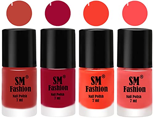 Image of Nail Polish Combo Set (Pack of 4) Quick Dry Gel Finish Nail Paint | Dark Nude,Pure Wine,Light Orange,Peach Pink | 7 ml Each