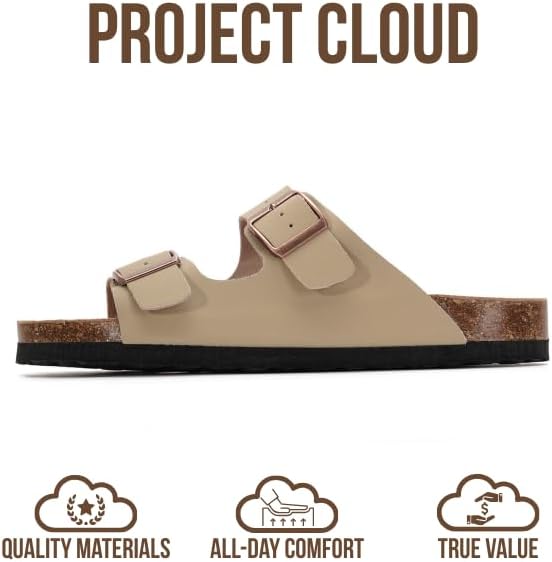 Project Cloud 100% Genuine Leather Flat Sandals For Women 2026 Cork Footbed Womens Sandals with Memory Foam and arch support Vacation Essentials Slides for Women Footwear (Venita) - Image 4