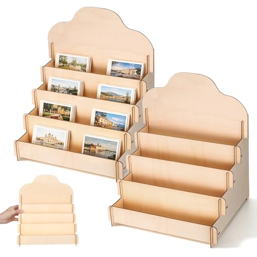 Expositor de madera de 2 niveles Uonlytech con estructura escalonada de acabado premium 2