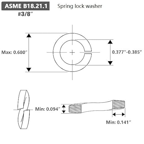Dyfol SPLIT LOCK WASHER 3/8" 3/8 Inch Split Lock Washer, 18-8 (304) Stainless Steel Spring Lock Washer 50Pcs thumb #1