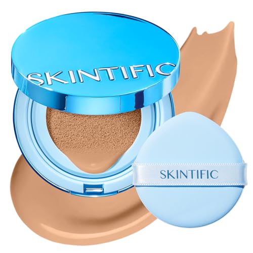 Image of SKINTIFIC Velvet Matte Cushion Foundation Blue #04 Beige | Full coverage matte finish, one-swipe flawless, oil control, long-lasting pore-blurring pressed powder for oily skin.