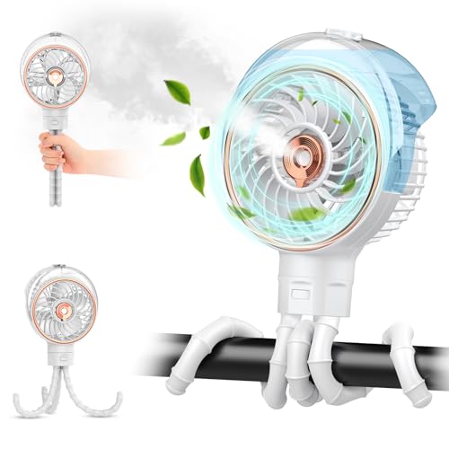 Image of Misting Baby Stroller Fan, 100ml Portable Misting Fan for Stroller, Outdoor Clip On Fans for Baby Detachable Tripod, Handheld Fans, Desk Fans, Cooling Fanes for Crib, Treadmill, Car Seat, Travel, Work