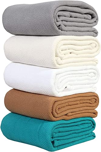 Eurotex 100% Cotton Throw Blanket Queen Size For Bed - Herringbone Weave Blankets, Grey Soft Lightweight Woven Throw Blankets For Couch Bed Sofa Travel Cotton Blankets & Throws - 90X90 Inches #TOP5