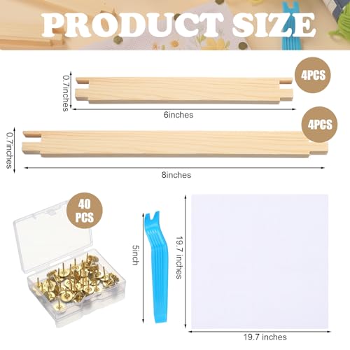 Image of Threehoney 50 Pcs Needlepoint Stretcher Bars Kit 8 Wooden Stretcher Bars, 40 Thumb Tacks and White Cloth Multi Size Embroidery Frame DIY Needlework Craft for Cross Stitch Art Accessories