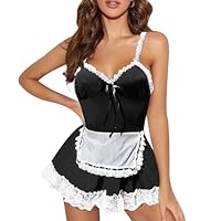 Satohom Maid Dessous Outfits Sexy Maid Kostüm Dessous Set Französisch Freche Schürze Kostüm Uniform Spitze Fancy Kleid Erotische Kostüme Für Frauen Mini Rock Dessous Nachtwäsche Clubwear