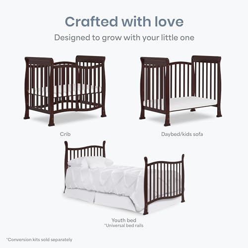 Dream On Me Violet 4-in-1 Convertible Mini Baby Crib in Espresso, Pinewood, 1” Mattress Pad, 3 Mattress Heights, Converts to Mini Day Bed & Twin-Size Bed, GreenGuard Gold & BSA Certified - image 4