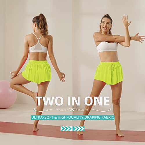 Flowy Athletic Shorts For Women Running Tennis Butterfly Shorts Girls 2-In-1 Double Layer Quick-Drying Comfy Shorts (Neon Green, Xx-Small) #TOP4