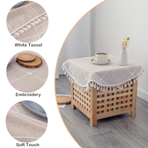 YZKITM Cotton Linen Small Round Tablecloth 24 Inch Boho Wrinkle Free Washable Plaid Table Cover with Tassels Brown Farmhouse Rustic Heavy Weight Table Cloths for Bedside Tables Dining Room Wedding by YZKITM - Image 4