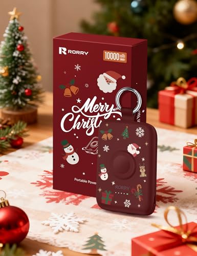 Image of RORRY CharmGo Portable Charger, 10000mAh 20W Fast Charging Portable Charger Power Bank with Built in Cables, Travel Battery Pack for iPhone 17 /16 /15 /14 /13 /12 and Apple Watch, Christmas Red