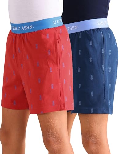 U.S. POLO ASSN. Boys Cotton Blend Knitted EKX01 Boxers - Pack of 2 (Poseidon-Mars Red 8-10Y)