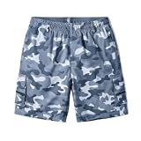 YOUTHUP Shorts Cargo Hombre Verano Pantalón Corto Deportivo Elástico Transpirable 4 Bolsillos Multifunción, Azul Camuflaje, L