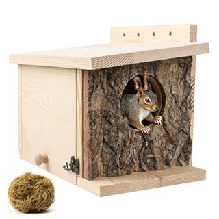 Squirrel Nesting Box - Easy Assembly Squirrel Houses for Outside Nesting, Wooden Nesting Box for Squirrels,Chipmunk,Bird and Small Animals