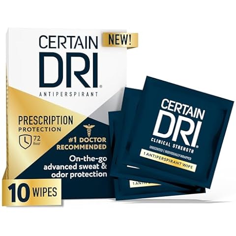 Certain Dri Antiperspirant Wipes for Excessive Sweating and Hyperhidrosis, Clinical Strength Protection Against Odor and Perspiration Lasting 72 Hours, Travel Friendly, Dermatologist Recommended, 10ct Cover