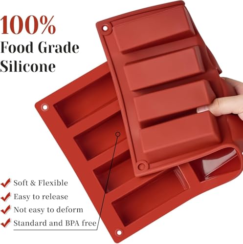 Image of Moldberry Silicone Protein Bar Mold - 12 Cavity Medium Narrow Rectangle Energy Bar Maker for Caramel, Muffins, Brownies, Cornbread, Cheesecake, Soap, Butter - Non-Stick Bakeware Mould (1 Pack)