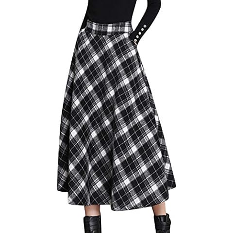 Tanming Women's Wool Plaid Skirt Cover