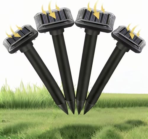 Ultraschall Solar Maulwurfvertreiber 4er-Pack, für Vertreiben Wühlmäuse,IP66 wasserdicht,Maulwurfschreck für den Garten, Solar Maulwurfabwehr, Wühlmausvertreiber, Wühlmausschreck
