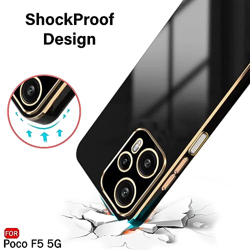 Image of TheGiftKart TPU Luxurious Golden-Plated Back Cover Case for Mi Poco F5 5G | Raised Lips for Camera & Screen Protection | Shockproof Design | Stylish Back Cover Case for Mi Poco F5 5G (Black)