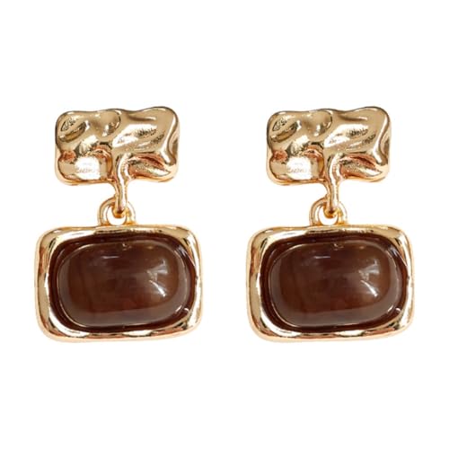 1 Pair Winter Brown Geometric Plated 14K Earrings Retro Gold Texture Earrings Women