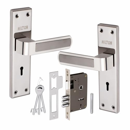 Image of Milton Stainless Steel Mortise Lock with Keyhole, Chrome Finish Door Handle Set with Keys and Hardware Included MSS- Hockey