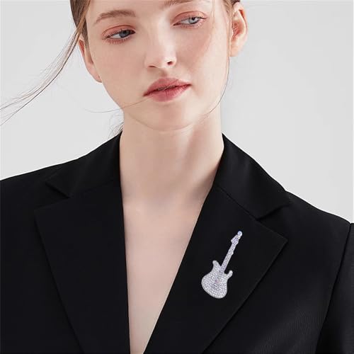 Image of Cute Guitar Rhinestones Brooches Pin Unique Colorful Crystal Enamel Brooch for Party Dance Banquet Women Men Fashion Dainty Lapel Pins Suit Shirt Ceremony Clothes Accessories Decor