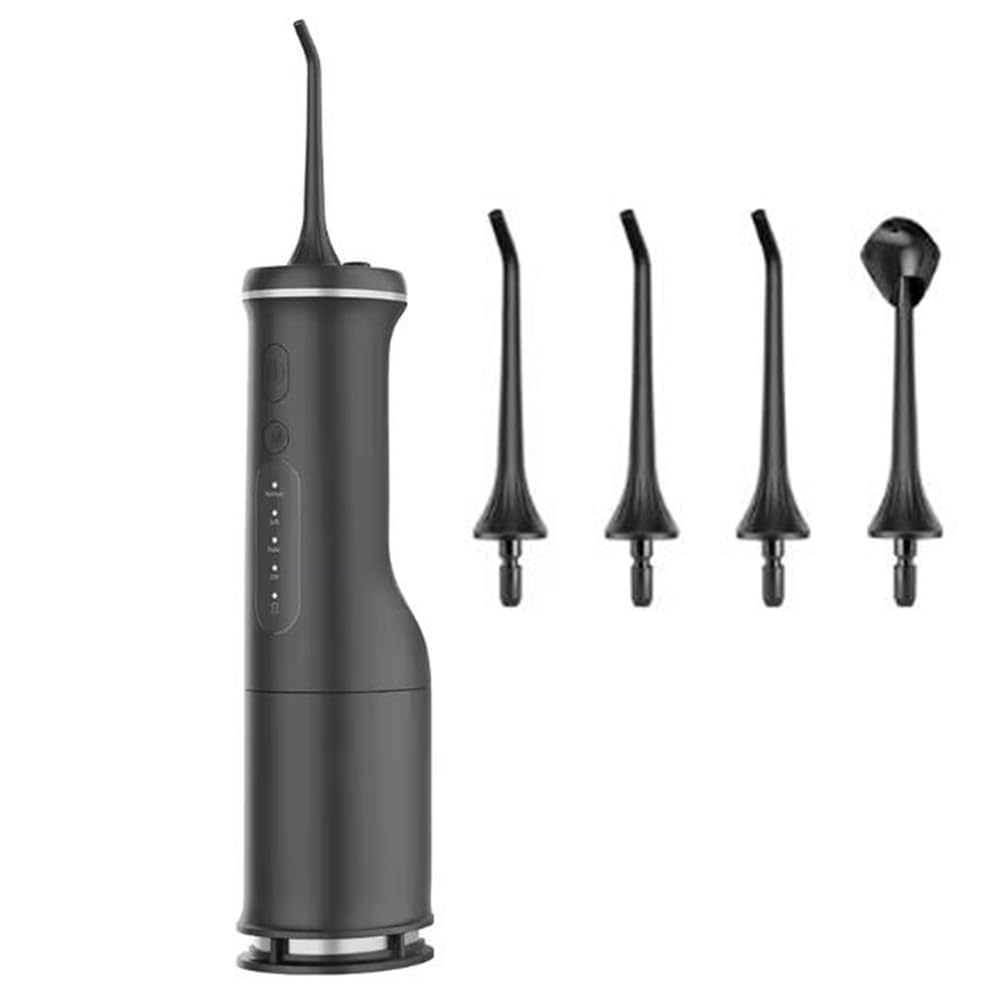 Nero,Idropulsore Dentale, Irrigatore Orale Portatile da 350 Ml, 4 modalità di Pulizia E Filo Interdentale, Pulisci Denti Senza Fili Impermeabile IPX7