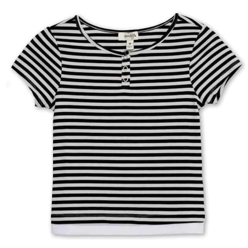 Image of Speechless Girls' Short Sleeve Stripe Button Up Top