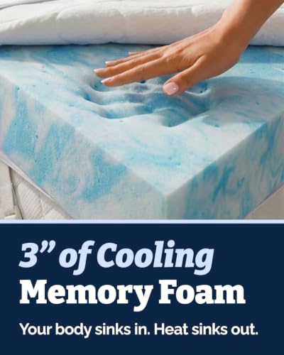 Image of Mattress Topper - 3 Inch Memory Foam Mattress Topper with Cooling Cover for Hot Sleepers - Plush, Thick & Comfy - Pain & Pressure Relief - Twin Size Mattress Pad with Straps & Removable Washable Cover