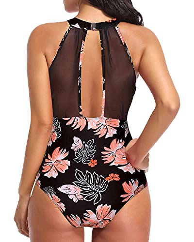 Image of Tempt Me Women One Piece Swimsuit Tummy Control Bathing Suit | High neck, Removable cups, Full coverage, Ruched, Mesh, Full lining
