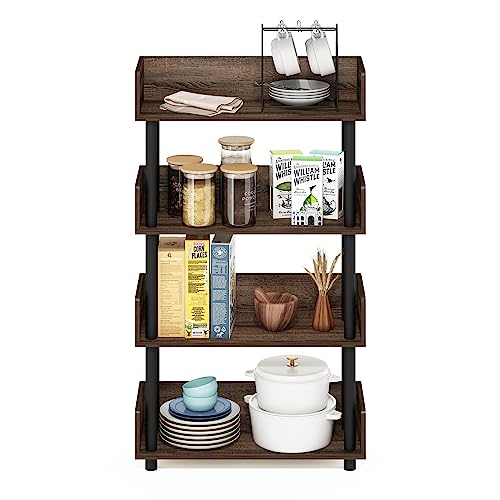 Image of Furinno TURN-N-TUBE 4-Tier Display Shelf, Storage Shelves, Book Shelf, Open Shelves with Rounded Corner Top Edges, for Organization and Storage, Living Room, Home Office, Walnut