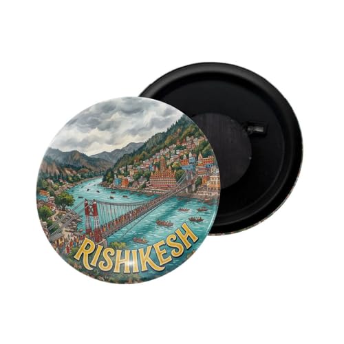 Image of dhcrafts Fridge Magnet Multicolor Uttarakhand Rishikesh Glossy Finish Design Pack of 1 (58mm)