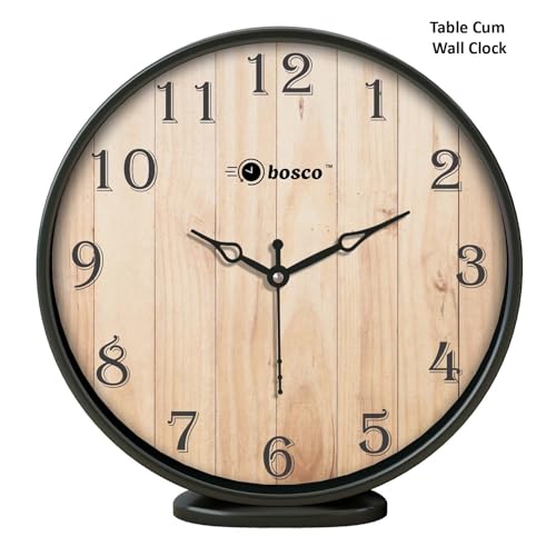 Image of Bosco Modern and Decorative Non Ticking Silent, Brown & Black dial Frame 20 CM Table Cum Round Wall Clock for Home, Living Room, Bedroom, Office and Kitchen I BWC-1201 Brown & Black