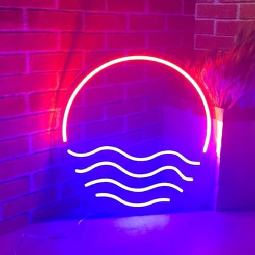 Image of LED Decorative Lights USB Mountains Sunrise Sunset Led Neon Signs Home Decoration Wall Art Holiday Gift Brightness Adjustable 15''x15''