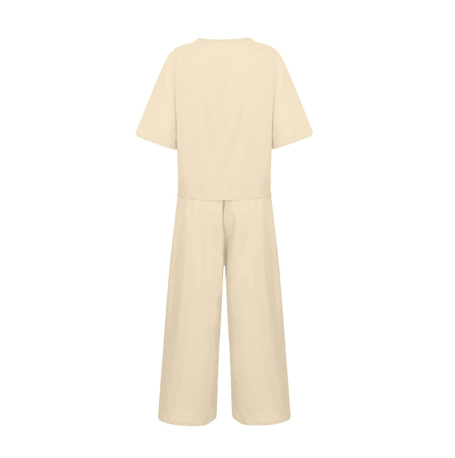Womens 2 Piece Outfits Summer Linen Sets Short Sleeve V Neck Cropped Top Wide Leg Capris Pants Beach Lounge Sets — view 5
