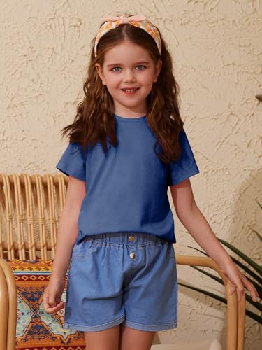 Image of ZDC Girls' Short Sleeve Shirts Kids Crewneck T-Shirts Summer Tops Basic Tees 5-14 Years