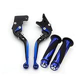 Neini Palanca De Freno Palancas Embrague Freno Motocicleta Extensibles Plegables Ajustables Aluminio Y Empuñaduras Para YZF R1 2004-2008 Palanca Embrague(Blue Lever-Grip)
