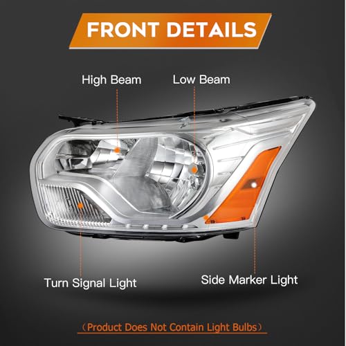 Headlight Assembly Fit with 2015-2023 for ford TRANSIT 150 250 350 Chrome Housing Amber Reflector Pair CK4Z13008M FO2502357 - Image 4