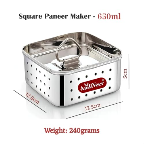 Image of Stainless Steel Paneer Maker | Tofu Maker Square Mould, Paneer Press with Lid | Whey Seperator | Big Size - 650ml