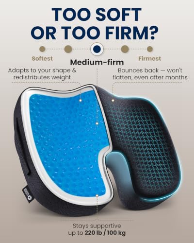 Image of 5 STARS UNITED Seat Cushion - Memory Foam & Cooling Gel - Chair Cushion for Tailbone Pain Relief - Ergonomic Support for Coccyx, Sciatica & Butt - Office, Desk & Gaming Chair, Car, Wheelchair, Black
