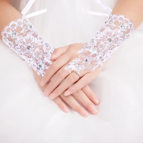 Fingerless Lace Gloves for Kids - White Lace Performance Gloves for Flower Girls, Weddings, and Stage Performance3