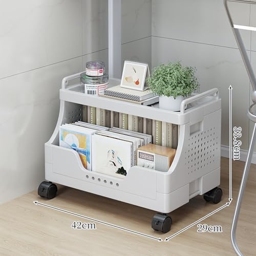 多段式収納ワゴン キャスター付き 積み重ね可能 プラスチック製 収納ボックス 本棚 おもちゃ箱 キッチン収納 オフィス収納 ライトグレー (1段) [2]