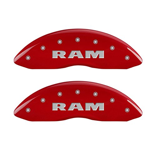 Image of MGP Brake Caliper Covers for 2011-2018 RAM 1500, 2013-23 1500 Eco Diesel | 2019-24 1500 Classic, Requires 18 inch+ Wheels, Red Powder-Coated Aluminum, 4 PCS Front and Rear, Classic