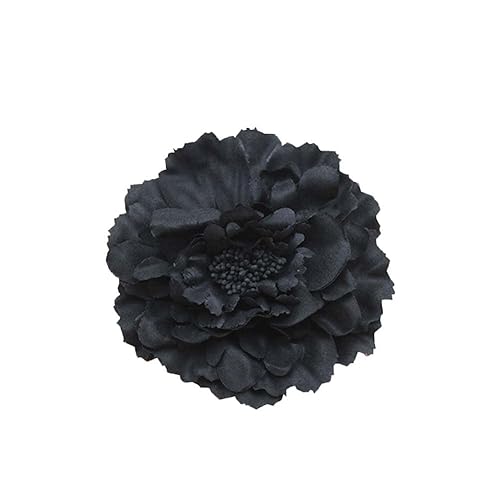 Broche de flores de peonía bohemio para mujer, broche de flores para viajes, fiestas, festivales PF-11 (negro) (paquete de 1)