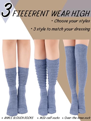 Image of Bencailor 6 Pairs Women Slouch Socks Knee High Boot Socks Cozy 5-9