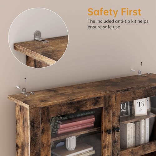 GarveeHome Kitchen Pantry Cabinet with Microwave Stand, Freestanding Hutch Cabinet with Buffet Cupboard, Tall Kitchen Cabinets with Adjustable Shelves for Dining Room, Brown