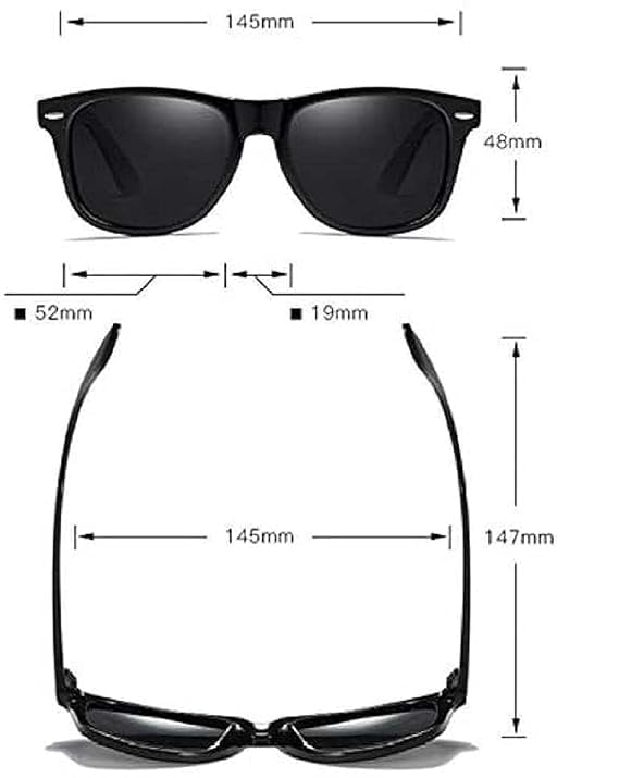 Image of Rectangular Sunglasses, Black Frame, Dark Grey Lenses, Retro Style-Men Women