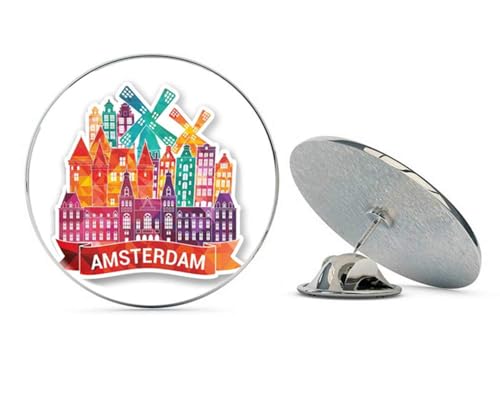 Amsterdam Round Metal 0.75" Lapel Pin Hat Shirt Pin Tie Tack Pinback2
